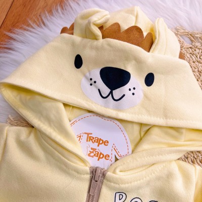  Conj. Jaqueta de Moletom Roar Lion e Calça Canelada - Amarelo e Areia